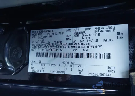 2016 Ford F-150 Xl from USA, damaged, VIN 1FTEX1EP7GFB61305